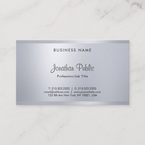 Modern Elegant Hand Font Script Glamour Silver Business Card