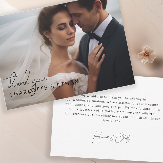 Modern, elegant, handwriting 2 Photos Thank You Card (Creator Uploaded)