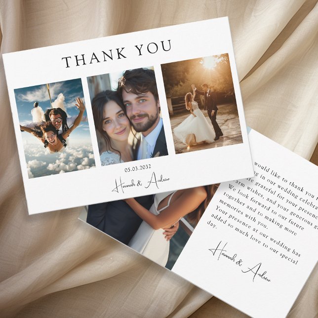 Modern, elegant, handwriting 4 Photos Thank You Card (Creator Uploaded)