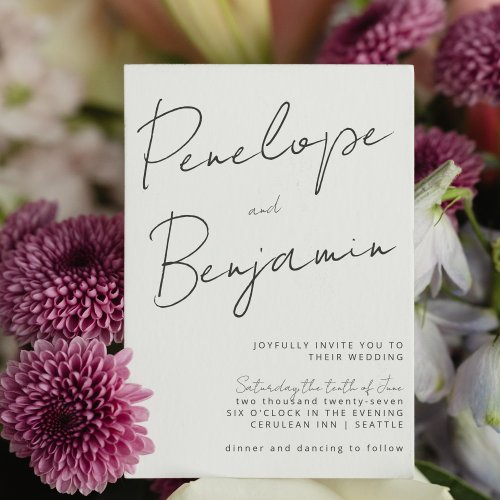 Modern Elegant Handwriting Black White Wedding  Invitation