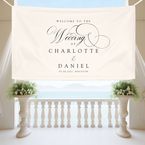 Modern elegant handwriting font beige wedding banner