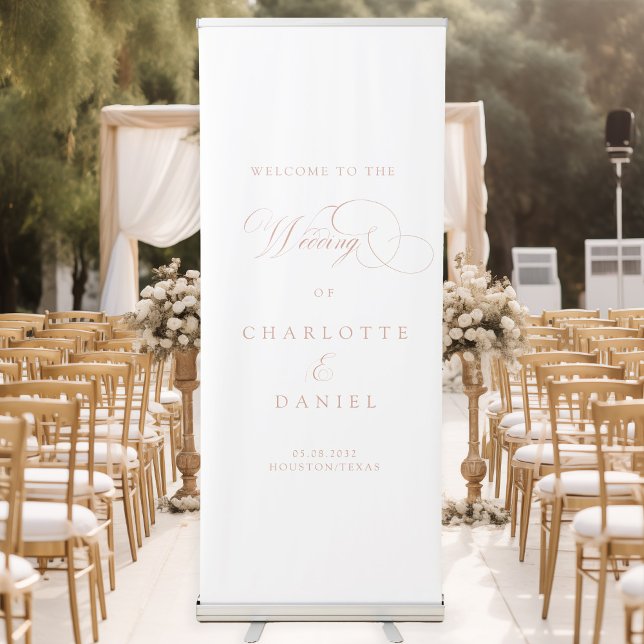 Modern, elegant, handwriting font, white wedding retractable banner (Creator Uploaded)