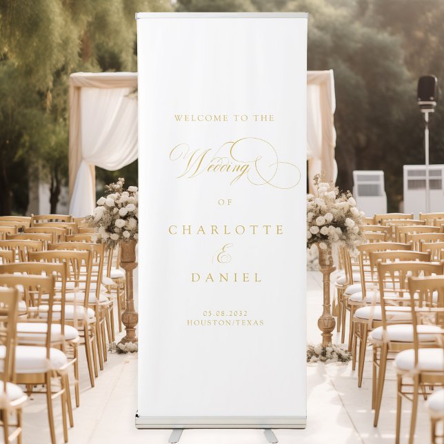 Modern, elegant, handwriting font, white wedding retractable banner (Creator Uploaded)