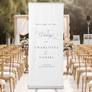 Modern, elegant, handwriting font, white wedding retractable banner