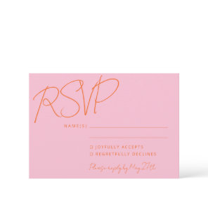 Modern Elegant Handwriting Pink Orange Wedding  RSVP Card