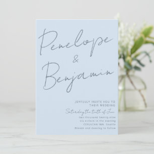 Modern Elegant Handwriting Soft Blue Wedding  Invitation