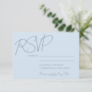Modern Elegant Handwriting Soft Blue Wedding RSVP Card