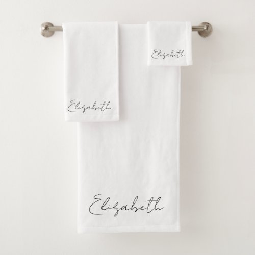 Modern Elegant Handwritten Name Template White Bath Towel Set
