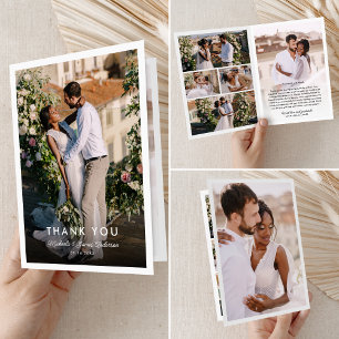 Modern Elegant Handwritten Script 7-Photo Wedding Letterpress Thank You Card