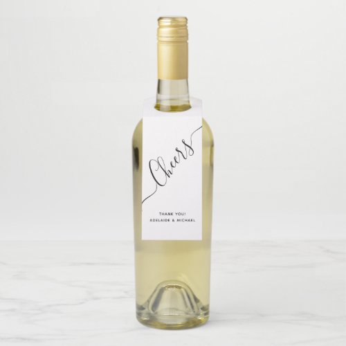 Modern Elegant Handwritten Script Custom Cheers Bottle Hanger Tag