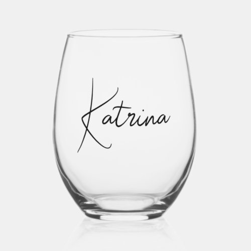 Modern Elegant Handwritten Script Name Stemless Wine Glass