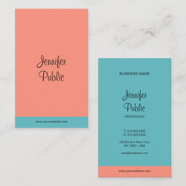 Modern Elegant Handwritten Script Name Trend Color Business Card (Front/Back)