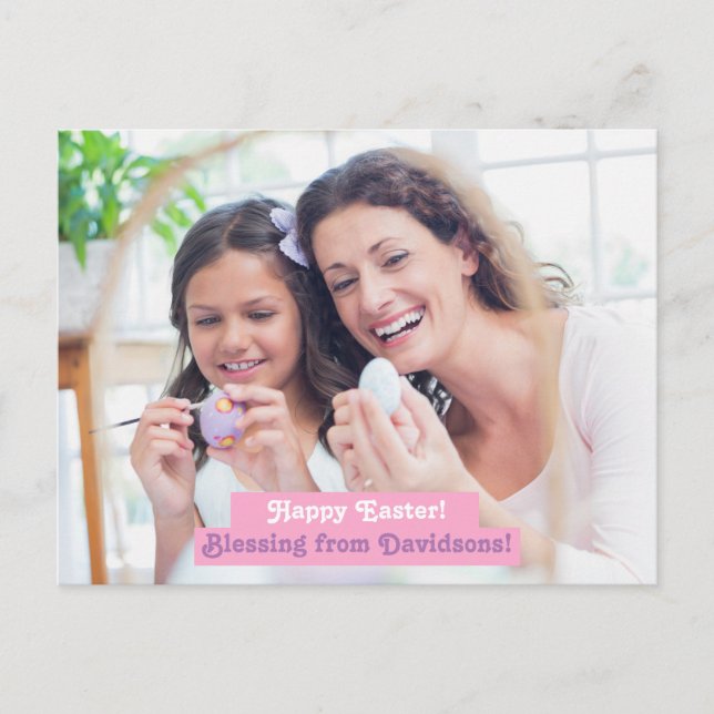 Modern Elegant Happy Easter Family Photo Postcard (Front)