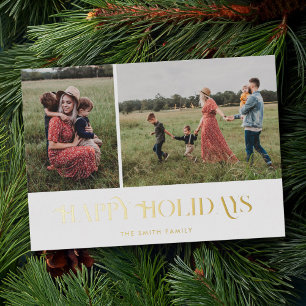 Modern Elegant Happy Holidays 2 Photo Foil Holiday Card