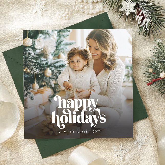 Modern Elegant Happy Holidays Photo Christmas Card (Creator Uploaded)