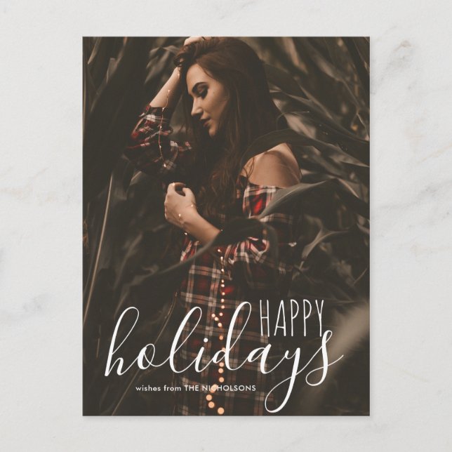 Modern Elegant Happy Holidays Script Photo Postcard (Front)