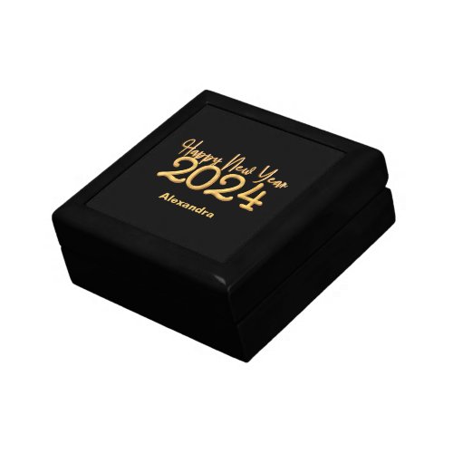 Modern Elegant Happy New Year 2024 Black Gift Box