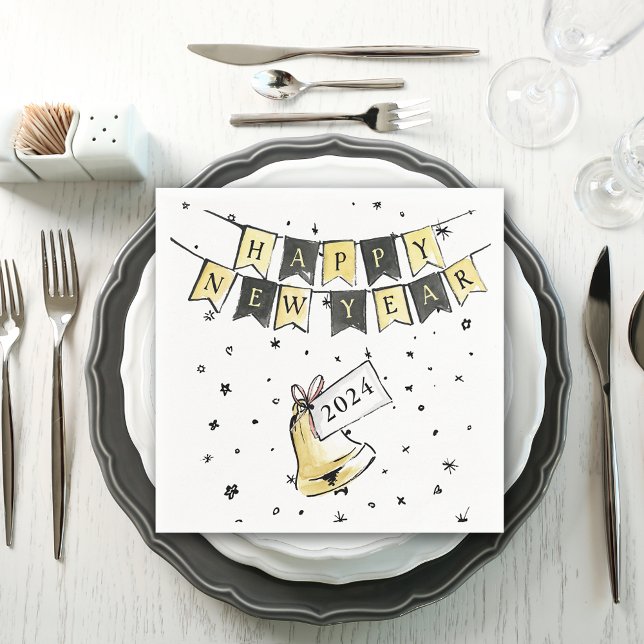 Modern Elegant Happy New Year Black Gold Party Napkins (Creator Uploaded)