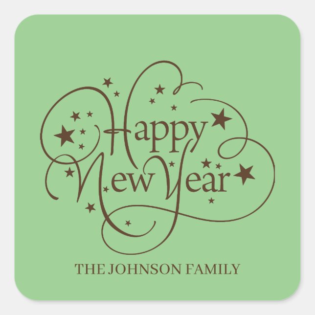 Modern Elegant Happy New Year Script Square Sticker (Front)
