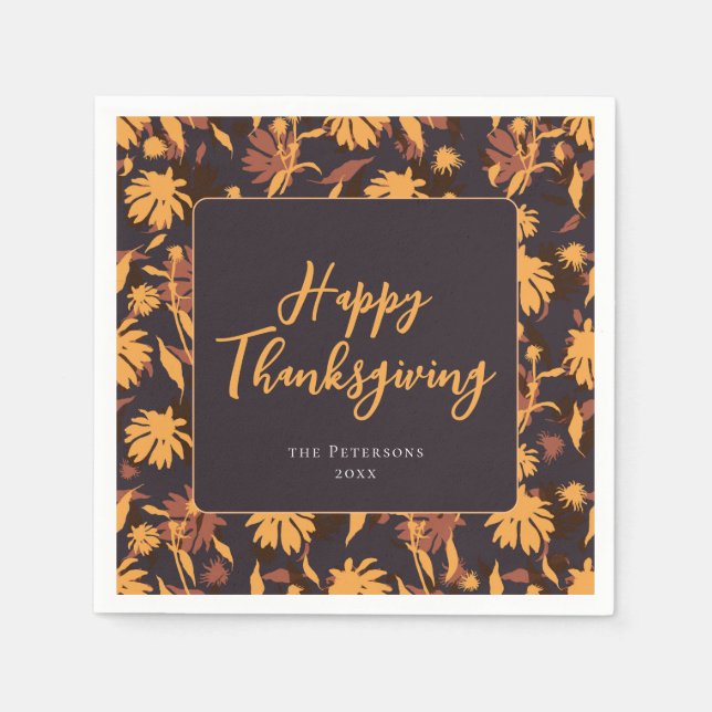 Modern Elegant Happy Thanksgiving Coneflowers Napkins (Front)