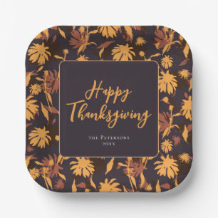 Modern Elegant Happy Thanksgiving Coneflowers Paper Plates