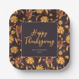 Modern Elegant Happy Thanksgiving Coneflowers Paper Plates