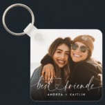 Modern Elegant Heart Script Bestfriends BFF Photo Keychain<br><div class="desc">Gift your bestfriends something memorable,  unique and beautiful like this photo keepsake keychain with a modern elegant script lettering of "bestfriends" with a cute little heart on the center. A stylish and chic customized gift for BFFs. (Placement photo by Omar Lopez on Unsplash. Kindly replace it with your own.)</div>