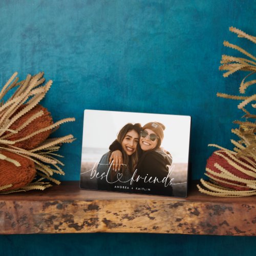 Modern Elegant Heart Script Bestfriends BFF Photo Plaque