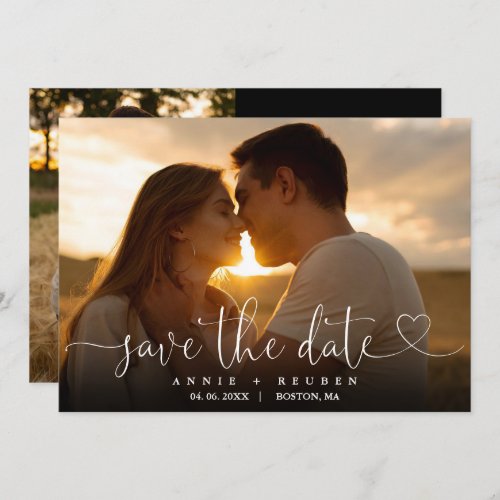 Modern Elegant Heart Script Photo Wedding Save The Date