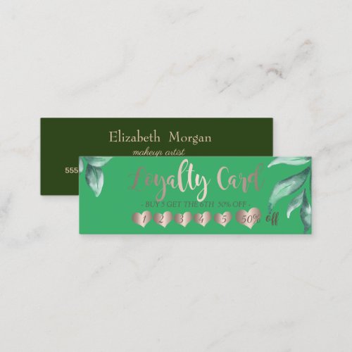 Modern Elegant HeartsLeaves Mint Green  Loyalty Card
