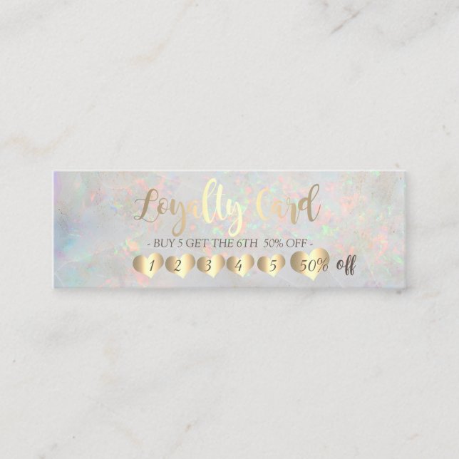 Modern Elegant Hearts Opal Holographic Loyalty Card (Front)