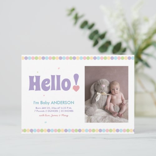 Modern Elegant Hello Newborn Baby Photo Birth Announcement