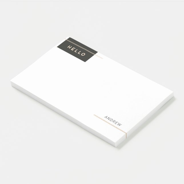 Modern Elegant Hello with Golden stripes Post-it Notes (Angled)