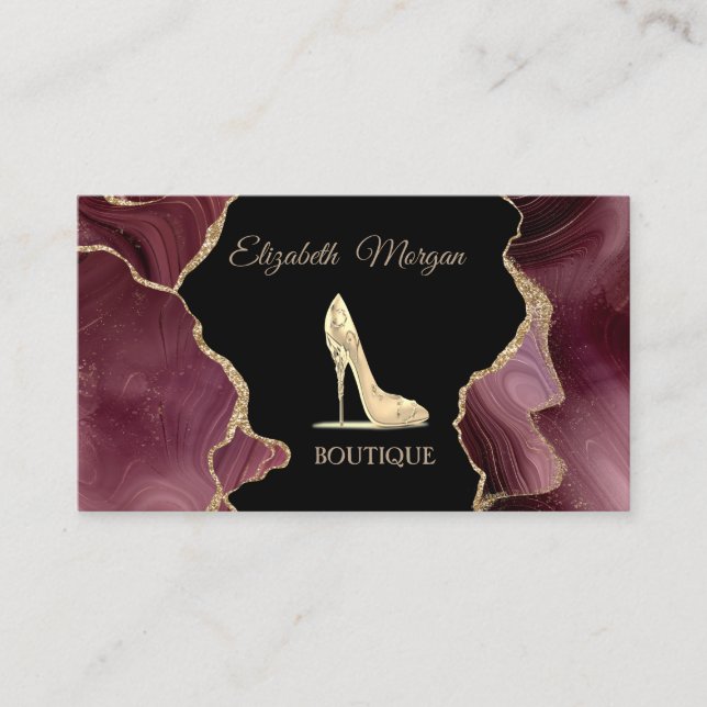 Modern Elegant High Heel Burgundy Agate Business Card (Front)