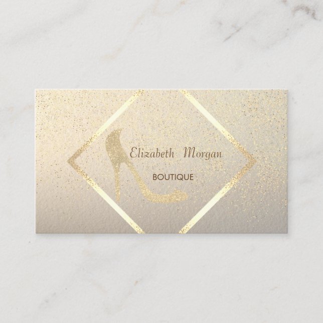 Modern Elegant  High Heel,Gold Frame,Confetti Business Card (Front)