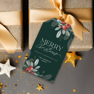 Modern Elegant Holiday Greenery Merry Christmas Gift Tags