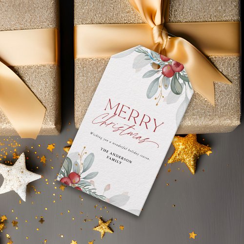 Modern Elegant Holiday Greenery Merry Christmas Gift Tags