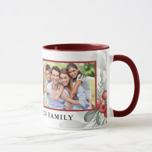 Modern Elegant Holiday Greenery Photo Christmas Mug