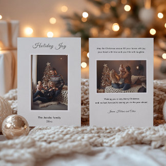 Modern Elegant Holiday Joy Script Photo Letterpress Photo Cards