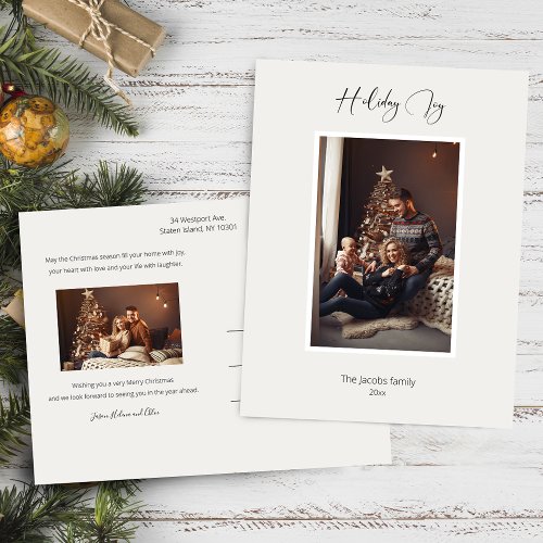 Modern Elegant Holiday Joy Script Photo Postcard