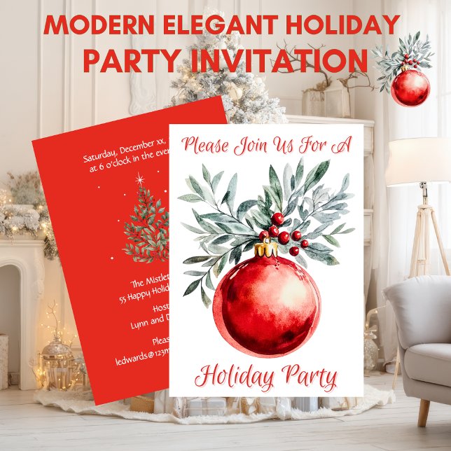 Modern Elegant Holiday Party Invitation (Modern Elegant Holiday Ornament Party Invitation)