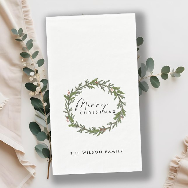 MODERN ELEGANT HOLLY BERRY WREATH CHRISTMAS PAPER GUEST TOWELS (Creator Uploaded)