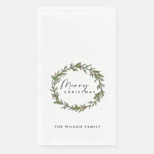 MODERN ELEGANT HOLLY BERRY WREATH CHRISTMAS PAPER GUEST TOWELS