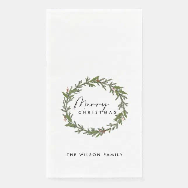 MODERN ELEGANT HOLLY BERRY WREATH CHRISTMAS PAPER GUEST TOWELS Zazzle