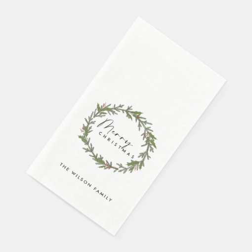 MODERN ELEGANT HOLLY BERRY WREATH CHRISTMAS PAPER GUEST TOWELS Zazzle