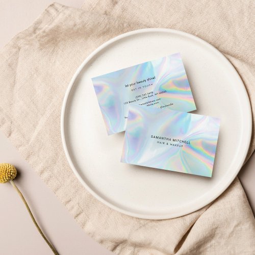 Modern Elegant Holographic Beautician Makeup Business Card