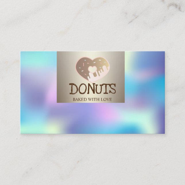 Modern Elegant,Holographic,Donuts,Bakery Business Card (Front)
