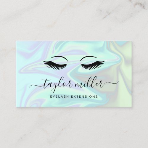 Modern elegant holographic eyelash extensions business card