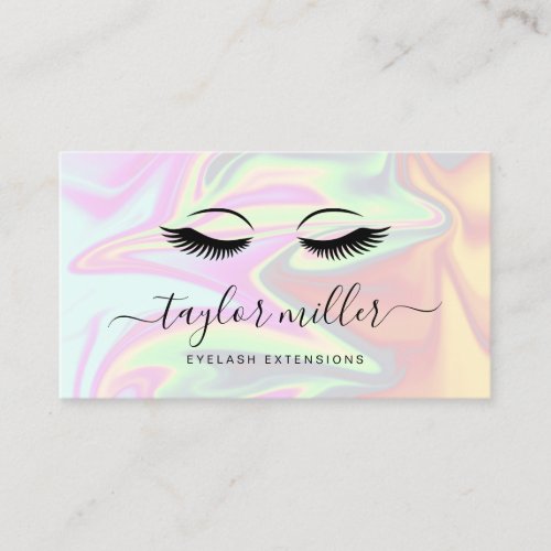 Modern elegant holographic eyelash extensions business card