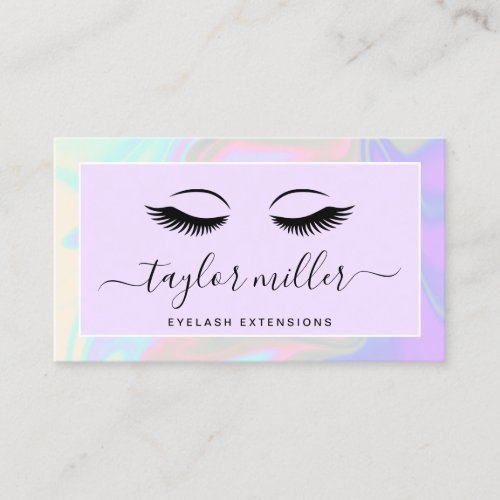 Modern elegant holographic eyelash extensions business card